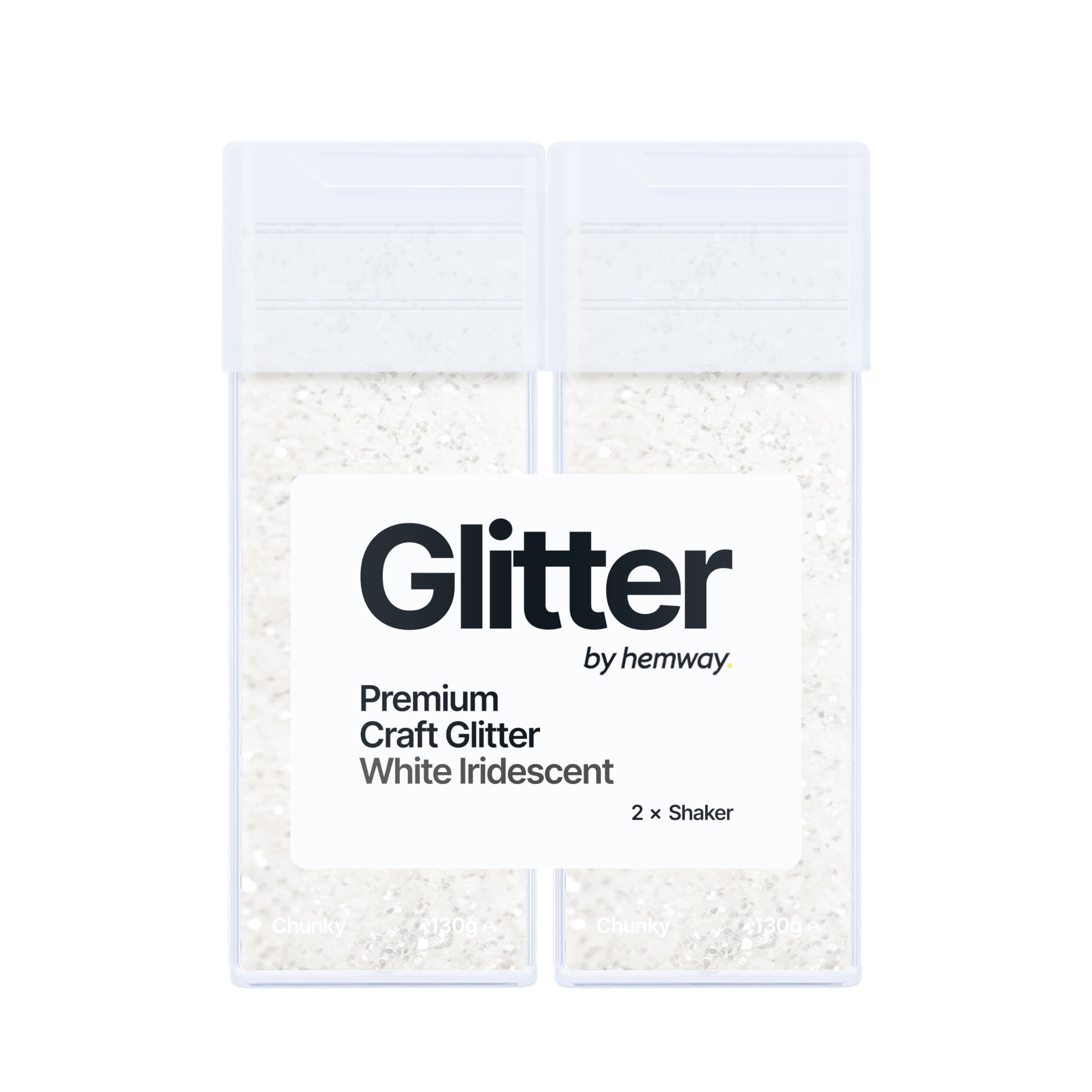 Hemway Glitter Shaker White Iridescent 130g x2 Pack Chunky, Craft Glitter Shakers for Resin & Epoxy Crafts