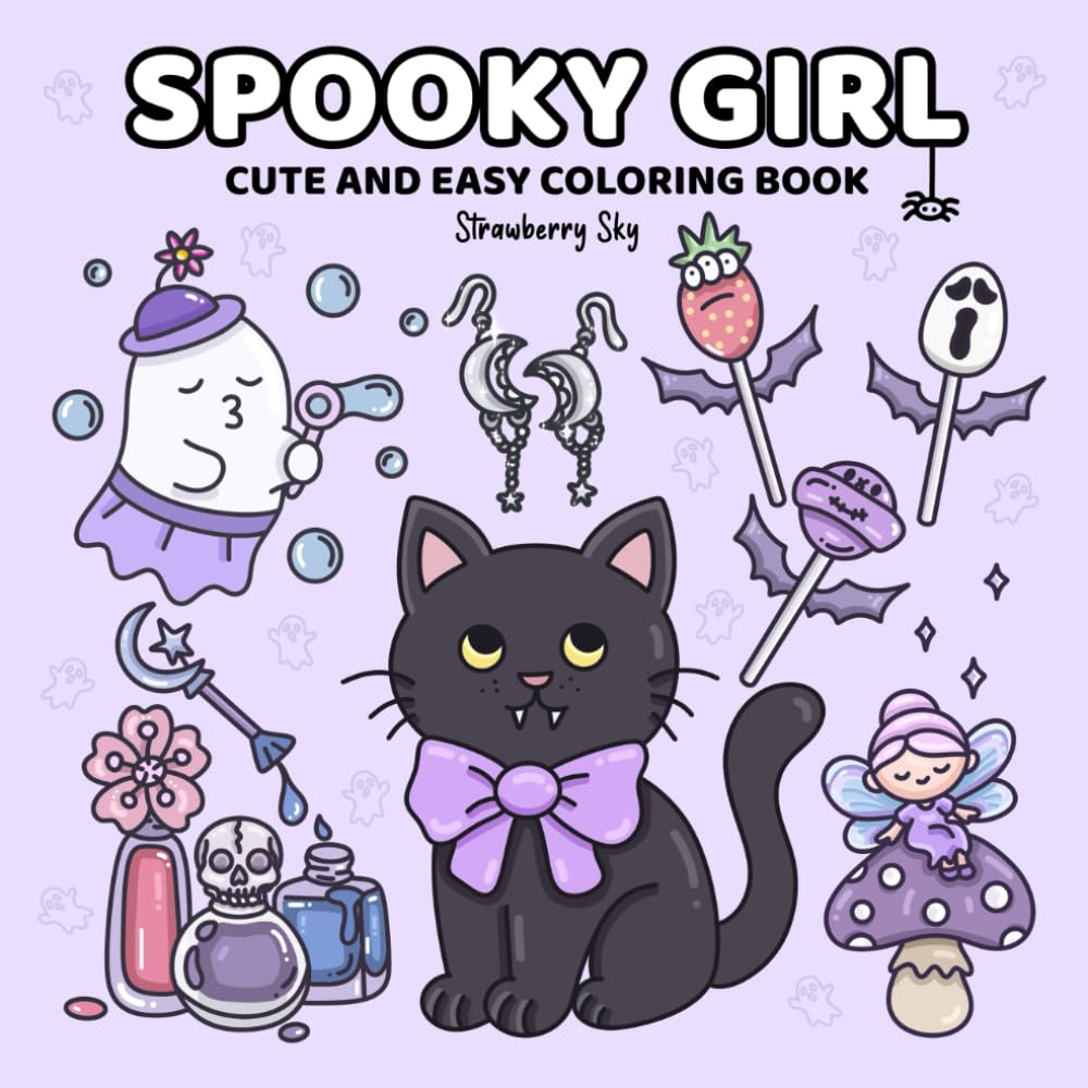 Spooky Girl: Cute and Easy Magical Coloring Book for Adults and Teens