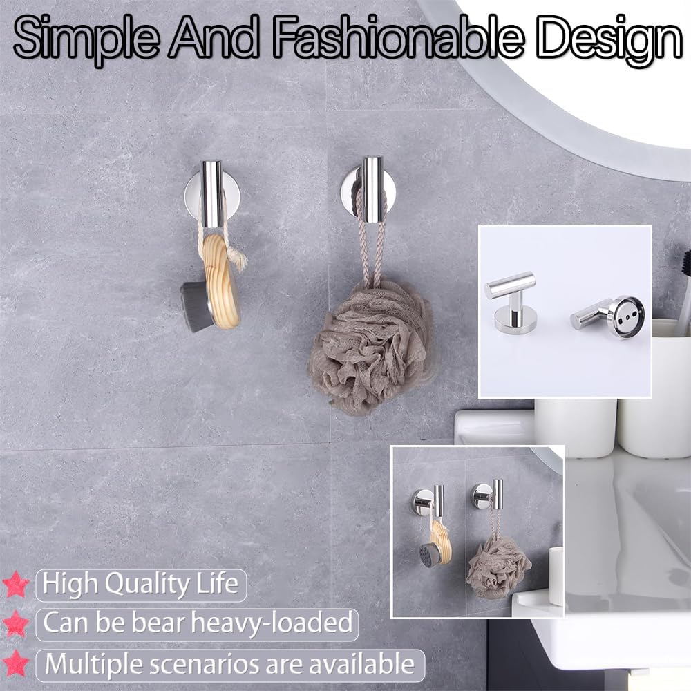 GERZWY Bath Towel Hook SUS 304 Stainless Steel Coat/Robe Clothes Hook for Bath Kitchen Modern Hotel Style Wall Mounted 2 Pack Polished Chrome AG-1107B-JG - Image 4