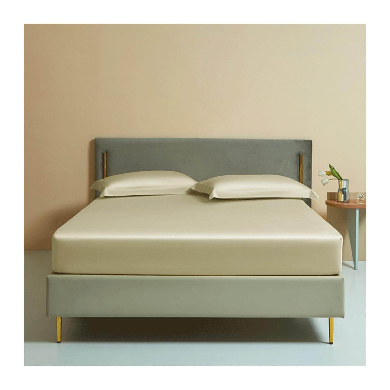 Luxuriöses Spannbettlaken 90x200cm bis 200x220cm Spannbetttuch Bettlaken aus Tencel Matratzenhöhe bis 25-45cm für Boxspringbett/Wasserbett(Camel,90x200+45cm)