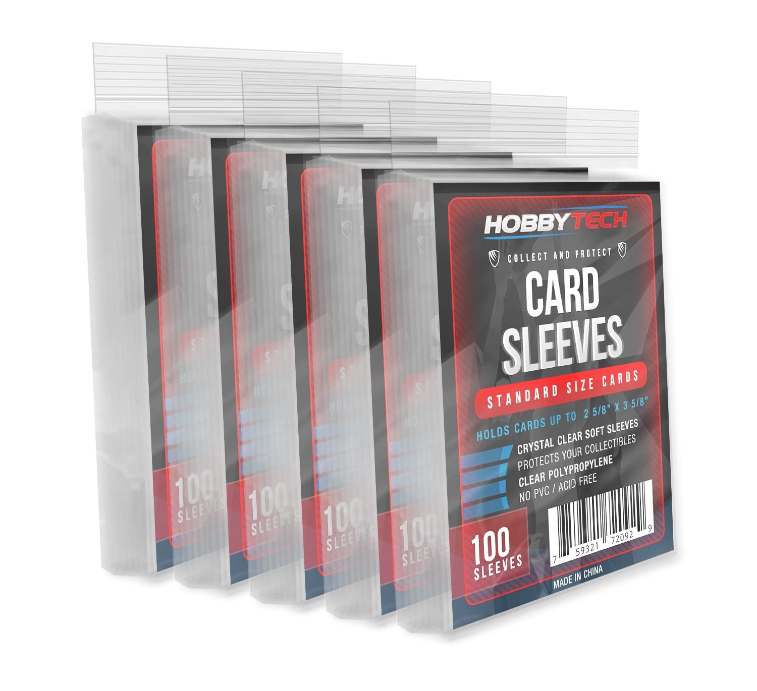HOBBYTECH - 500 Pcs Standard Size Card Sleeves - Premium Soft Penny Sleeves for Sports Cards, TCG, MTG, Pokemon - Protect Your Collectibles (5 Packs)