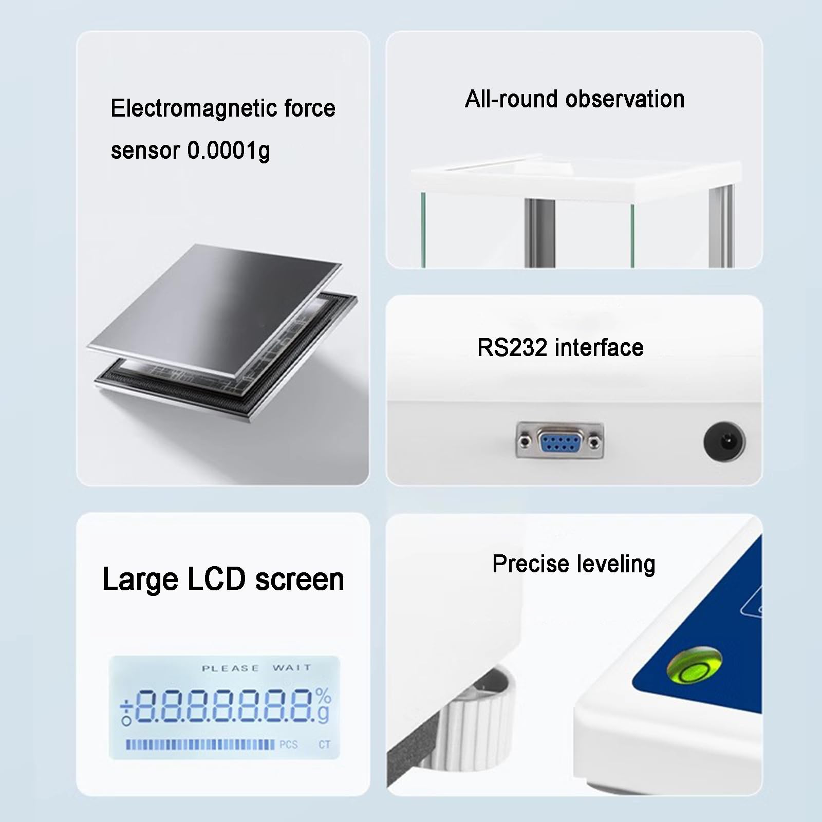 Balanza analítica de precisión de 0,1 mg, báscula electrónica digital con pantalla LCD, parabrisas, RS232, para investigación científica de joyería