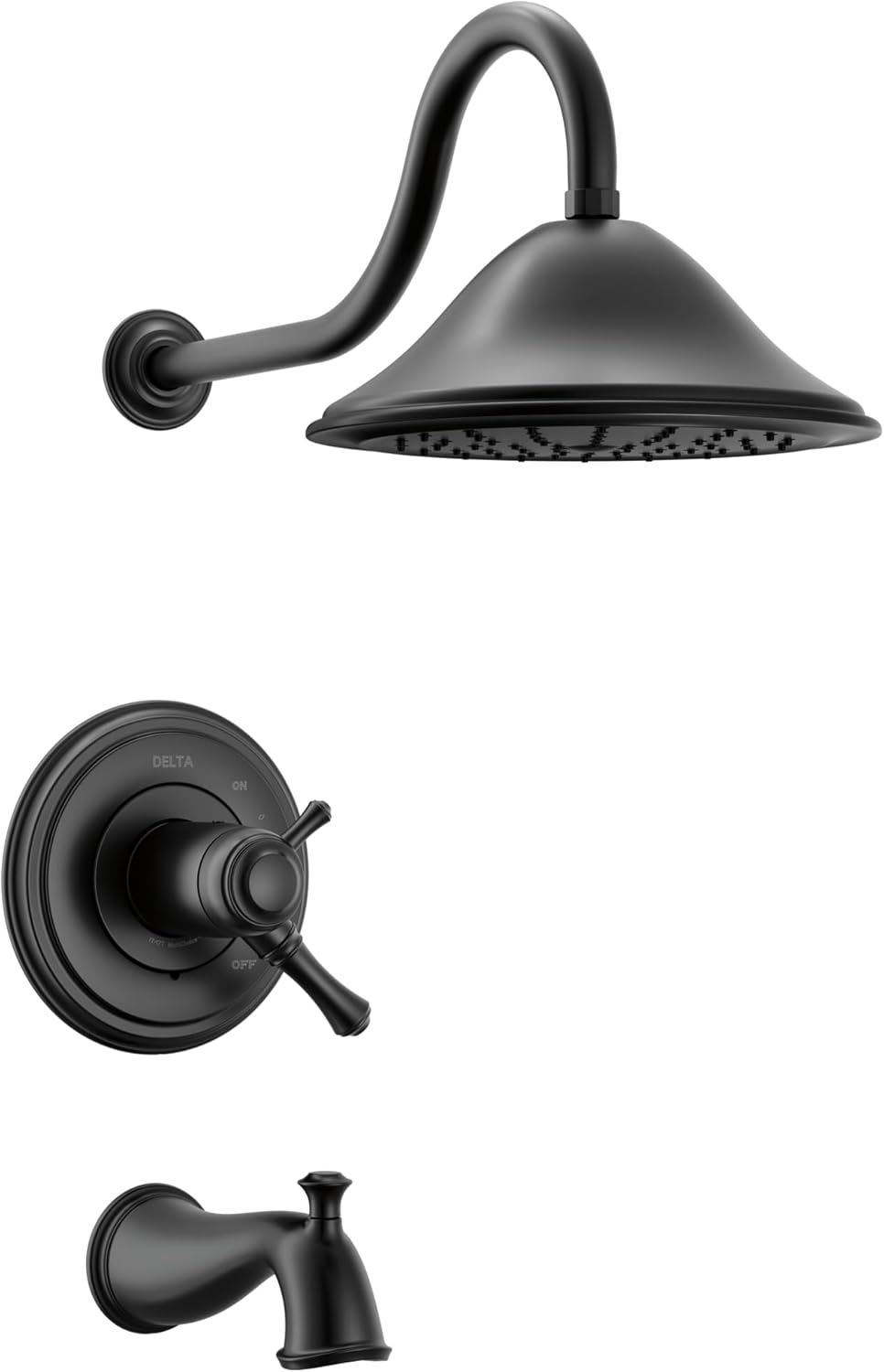 Delta Cassidy 17 Series Dual-Function Thermostatic Rain Bathtub and Shower Faucet Set, Matte Black Rainfall Shower Head and Handle Set, Valve Trim Kit, Matte Black T17T497-BL (Valve Not Included)