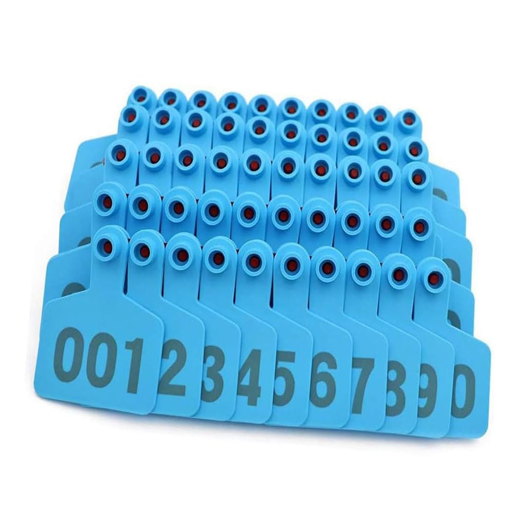 400 pezzi di marche auricolari per bestiame in PE per capre, bovini, ovini, suini, cani, cervi, allevamenti con numero 001-100/101-200/201-300/301-400 (blu, giallo, rosso, verde, arancione, rosa)