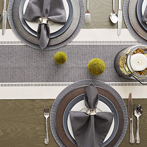 Dii Dobby Stripe Woven Table Runner, 13X72 (13X77.5, Fringe Included), Mineral Gray #TOP7