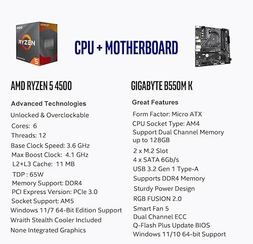 Miniatura 15 de Micro Center AMD Ryzen 5 5500 Procesador de escritorio con tarjeta madre Gigabyte A520M S2H Micro ATX