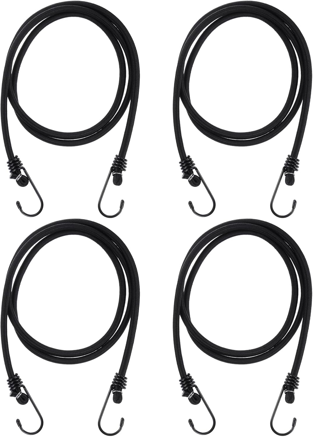 PATIKIL 59 Inch Bungee Cord with Hooks, 4 Pack 5ft Heavy Bungee Straps Outdoor Strapping Bungee Tape Rope with Dual Hooks for Camping Tents Trucks Boats, Black
