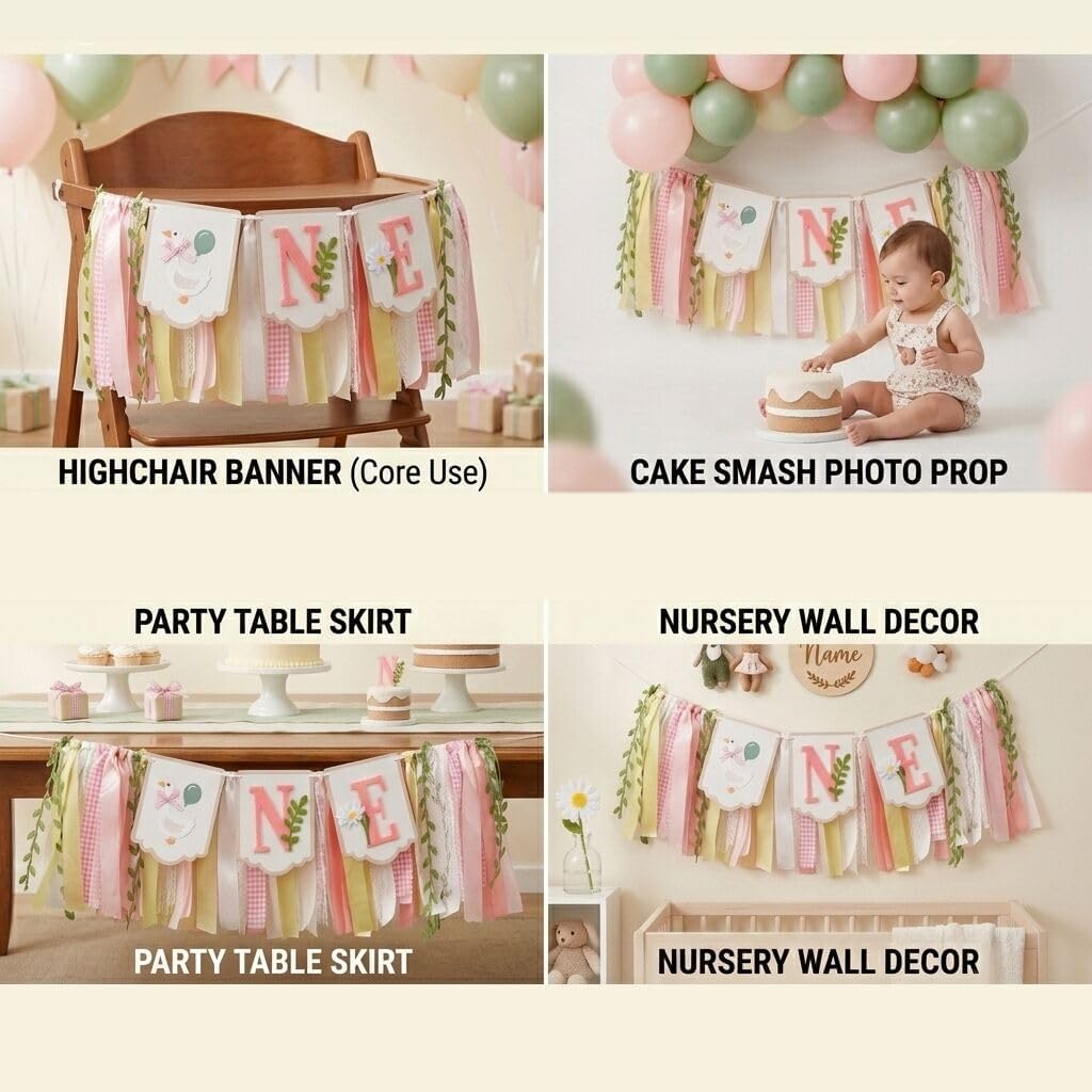 Pre - stung Silly Goose High Chair Banner for Girls1st Birthday image 5