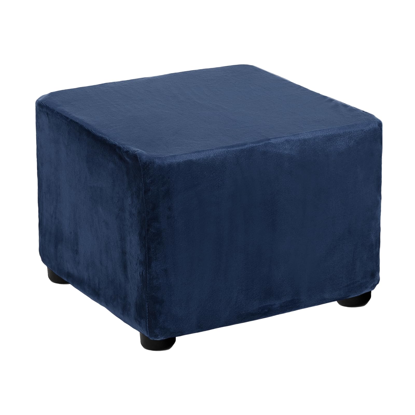 Housse de pouf carrée bleu marine protège-meuble extensible salon