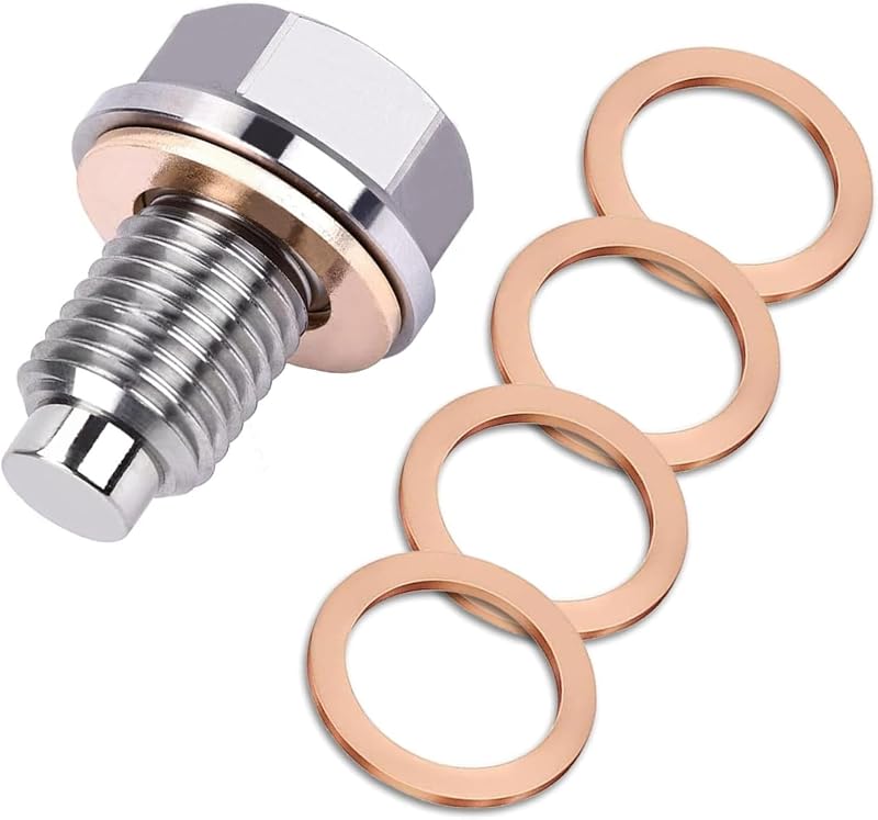 Bujão magnético do cárter M12 x 1,5 Damwot em aço inoxidável – 1 unidade com 5 arruelas de cobre