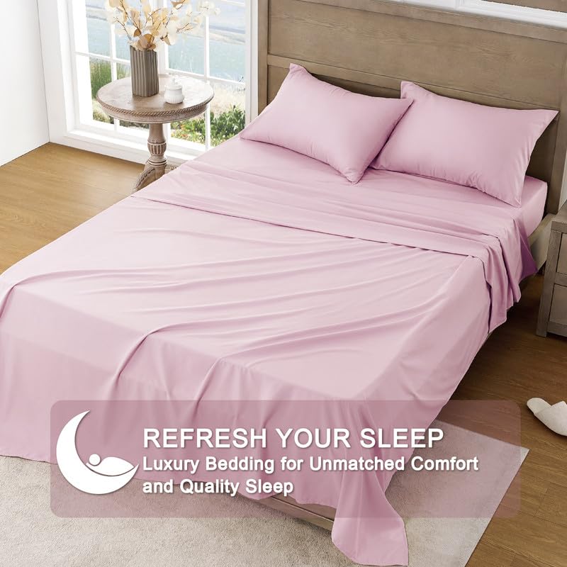 Image of FreshCulture Twin Bed Sheets - Ultra Soft Sheets for Bed - Brushed Microfiber - Deep Pockets - Easy Care - Cooling & Breathable Sheet - Hotel Quality Twin Size 3 Piece Sheet Set (Dusty Pink)