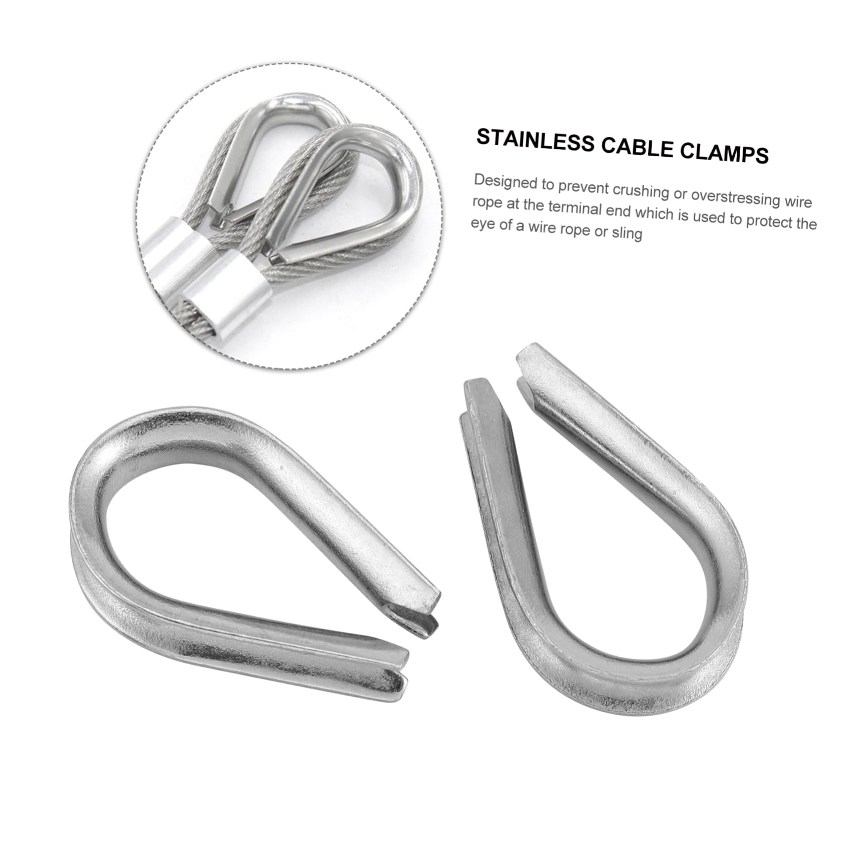 MUCKLILY 24 Pcs Capel Protection Ring Rope Cable Thimbles Riggs Thimble for Wire Steel Wire Clamp Cable Sleeve Wire Cable Clamps Thimble Rigging Cable Clips 304 Stainless Steel Silver
