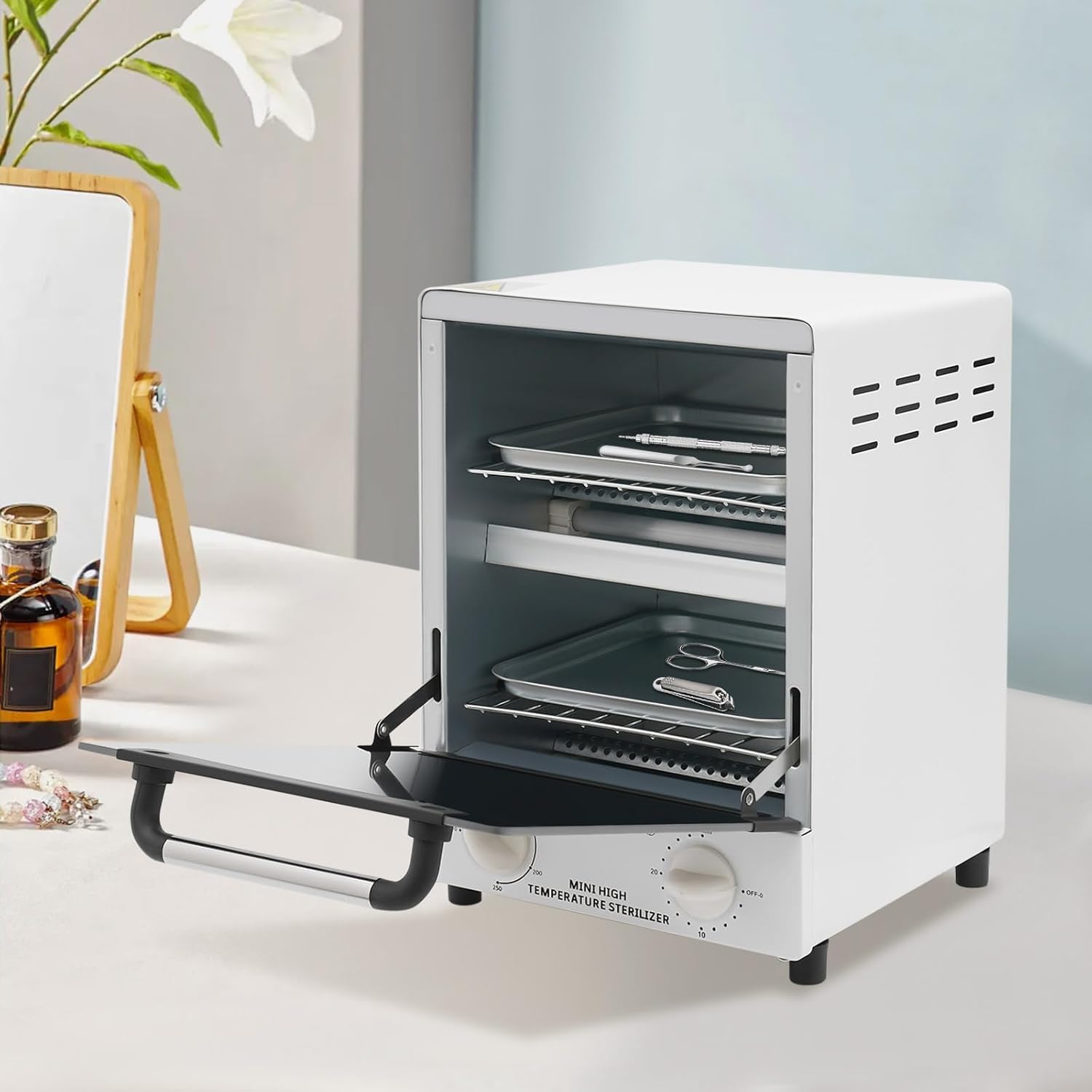 Sterilizer for Nail Tools, Temp & Time Adjustable Multifunctional Sterilizer with 12L Capacity, Stainless Steel Cleaning Machine with 2 Galvanized Trays, for Salons, Barber Shop, Spa