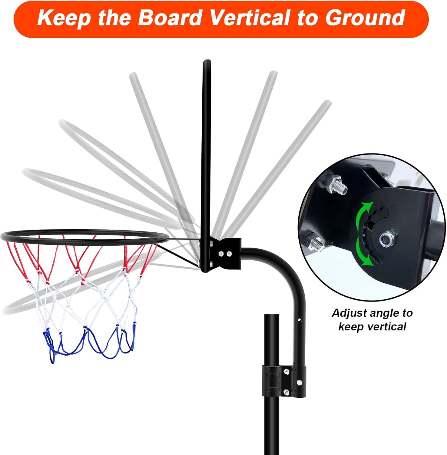 Trampoline Basketball Hoop, Easy to Install Basketball Hoop for Trampoline with Mini Ball and Pump, Basketballs Hoop with Protective Net Fit for 25mm Straight Pole and Curved Pole Trampolines