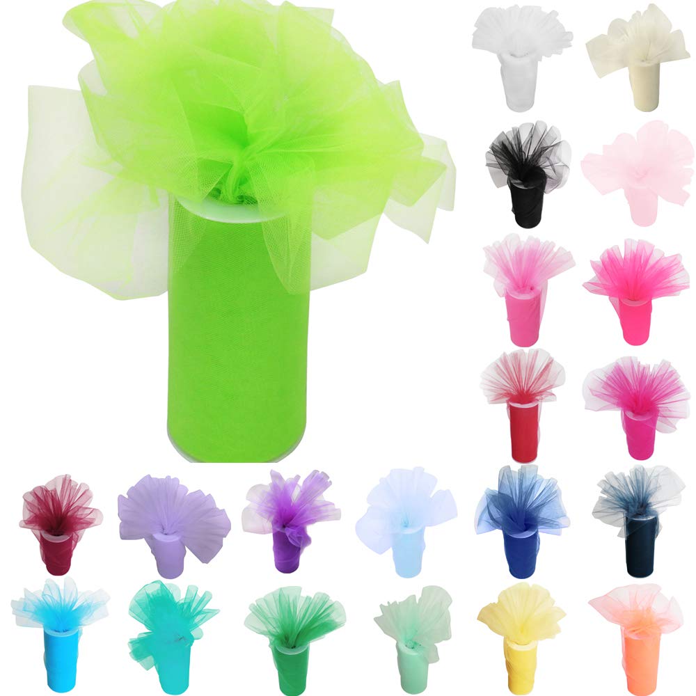 Time to Sparkle 5pcs 6inchx25 yards Tulle Roll Spool Tutu Party Birthday Wraping Crafts Bridal Bow Skirt Wedding Decor, Apple Green