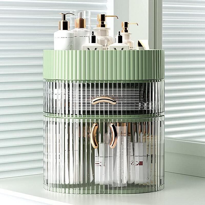 Desktop Cosmetic Storage Organizer Multi-layer Dust-Proof Vanity Countertops Large Capacity Makeup Organizer for Lotion,Perfume,Skincare,Lipstick (Green)