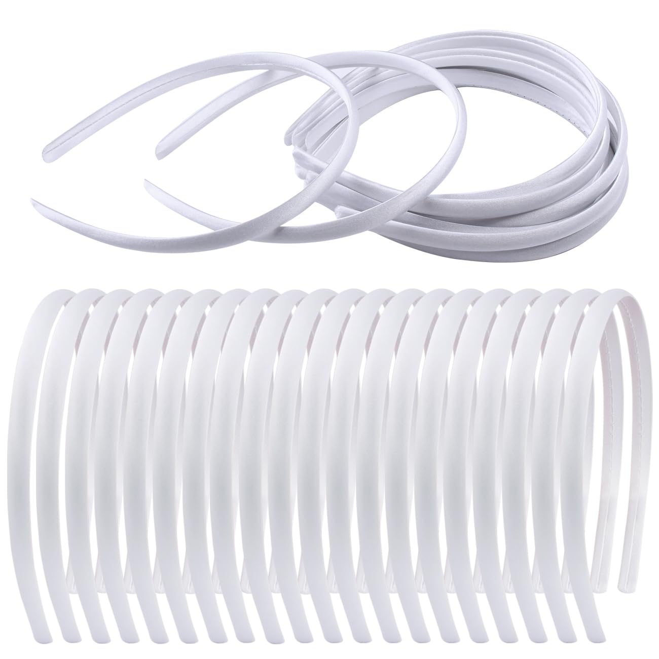 Zifengcer 20 PCS White Satin Covered Headbands for Girls Women Christmas Plain DIY Craft Head bands Plastic Thin Headband for Women(White)