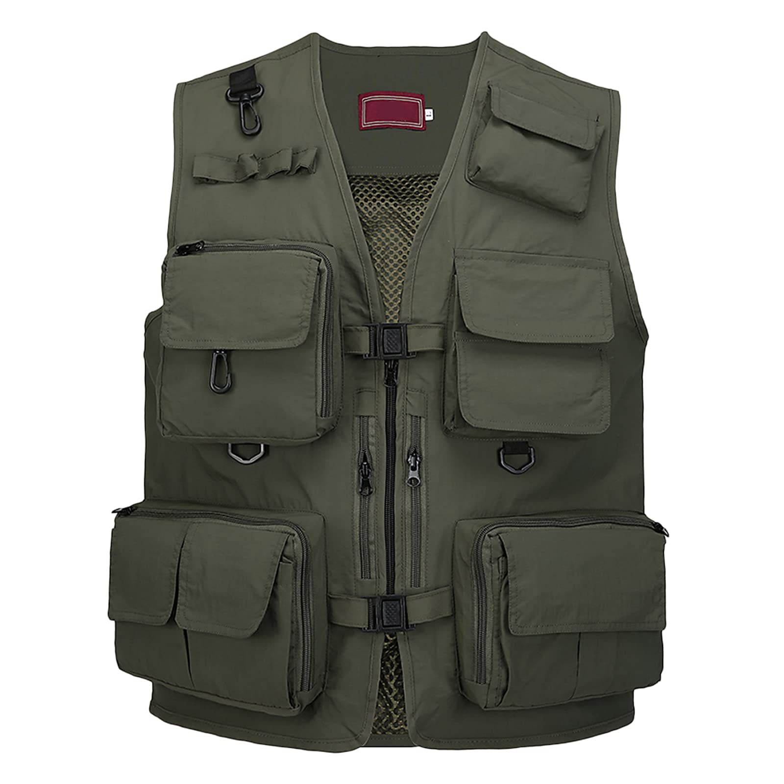 Chaleco de Pesca para Hombre Multi-Bolsillos Chaleco de Pesca Chaleco de Trabajo, para Fotografía Caza Camping Viajes Deportes,Verde,M