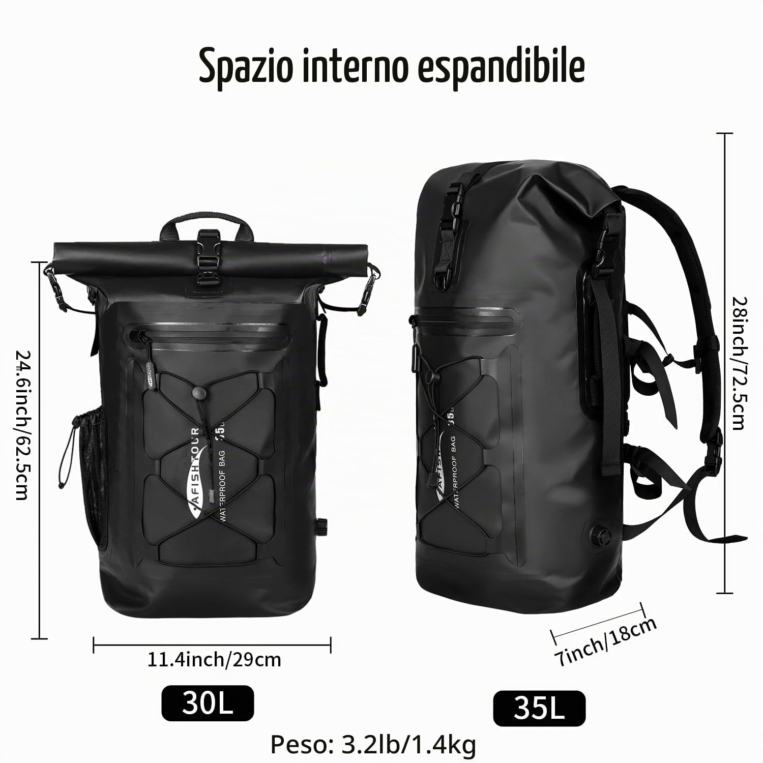 Zaino impermeabile per uomini e donne, roll-top, galleggiante, per kayak, rafting, canottaggio, spiaggia (nero), nero, 35L, Sport & All'aperto