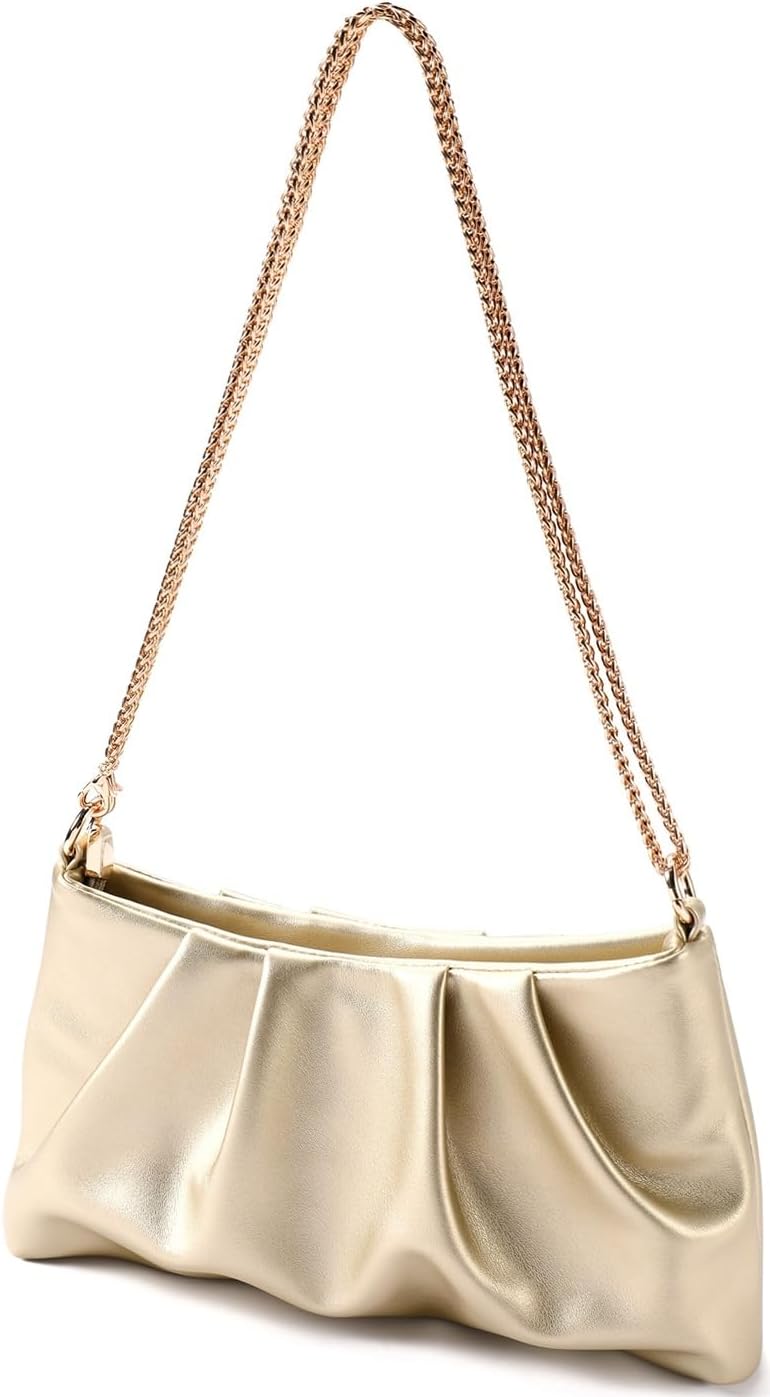 Women's Clutch Purse, Pleated Evening Handbag, Shoulder Bag with Detachable Chain and Shoulder Strap