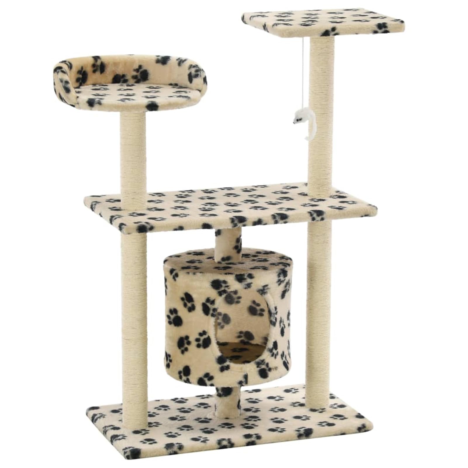 Rascador para Gatos con Poste de sisal 95 cm Huellas Beige Poste Rascador para con Cuerda de Sisal, Colgante para Gatos y Manta Suave