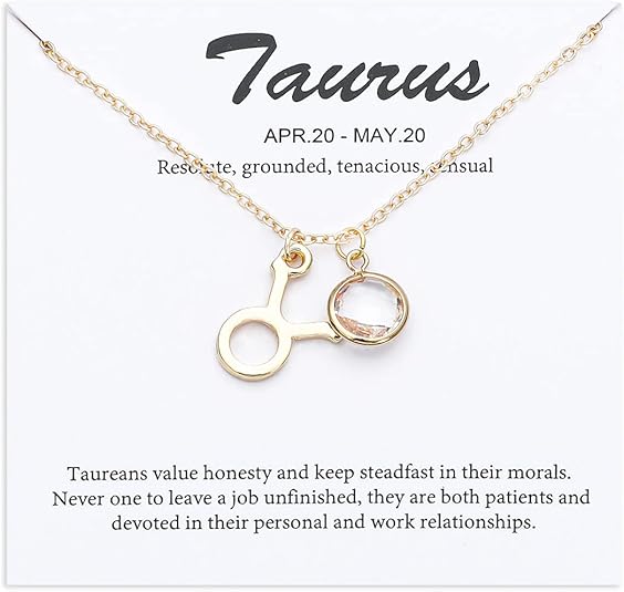 14k Gold Plated Zodiac Birthstone Crystal Pendant Necklace, Horoscope Sign Charm Necklace for Women Birthday Gift