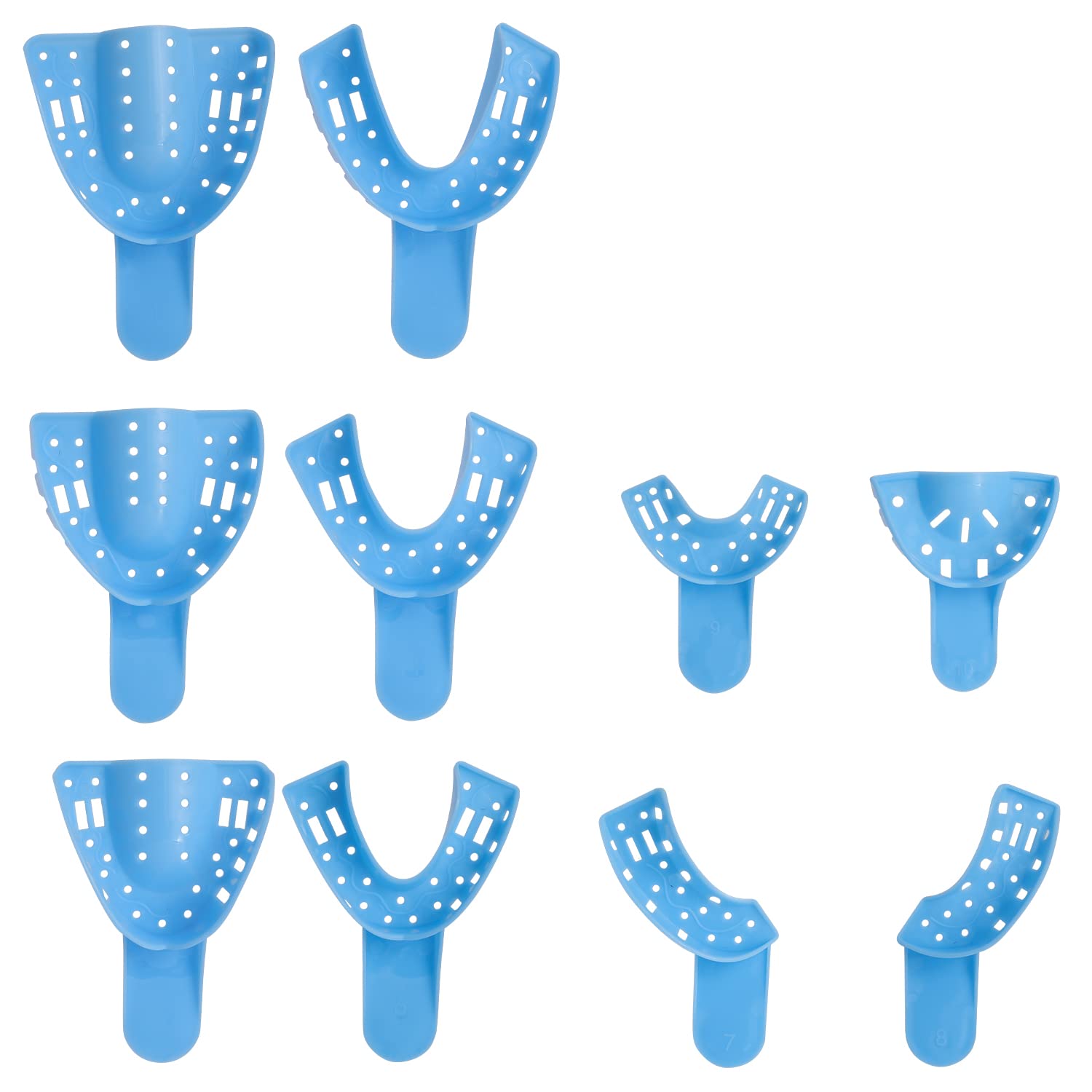 Lot de 10 cuillères à empreintes dentaires en plastique jetables autoclavables et perforées Bleu