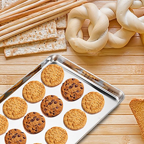 Heahysi Baking Sheets Set, Stainless Steel Cookie Sheets & Large Baking Pans For Oven, Non Toxic & Healthy,Superior Mirror Finish & Easy Clean, Dishwasher Safe & Length Size 16.1 And 10.4Inch #TOP7