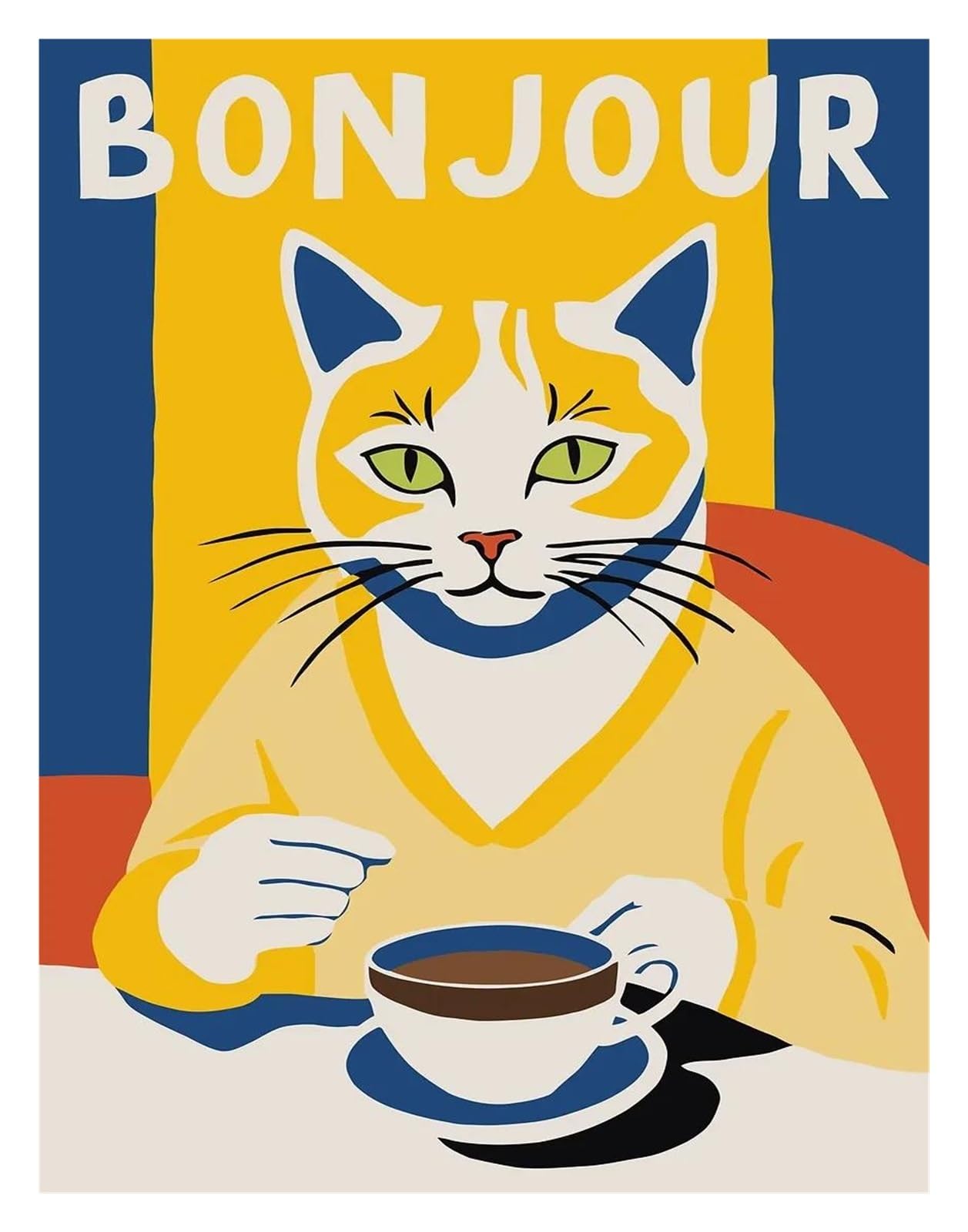 Xenite L Wal Art Canvas Prints Funny Cats French Jazz And Wine Posters Reading Hobbies Cartoon Prints Canvas Painting Wal Art Pictures Home Iving Room Decor(,50X70cm)