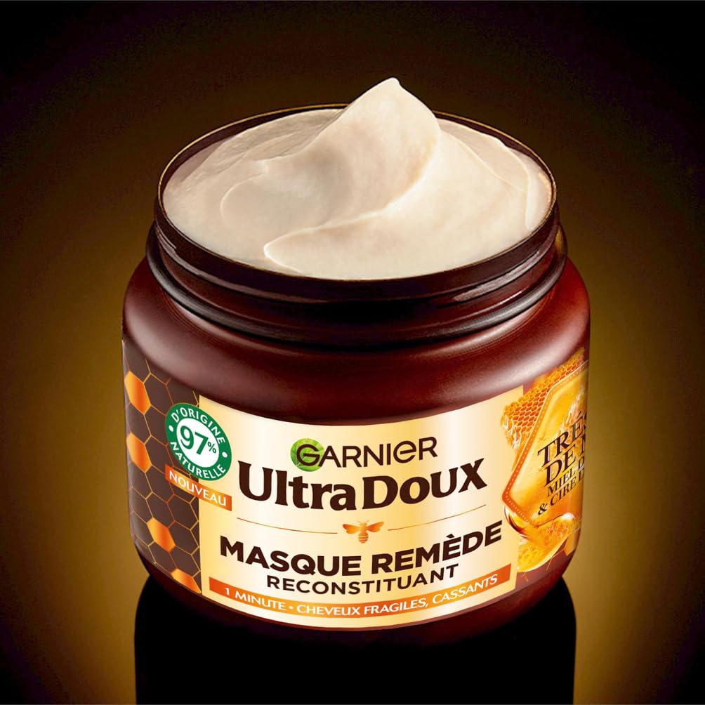 Garnier Ultra Doux - Masque Remède Reconstituant - Enrichi en Gelée Royale, Miel & Propolis - Pour Cheveux Fragiles & Cassants - Sans Parabène - Trésors de Miel - 340 ml
