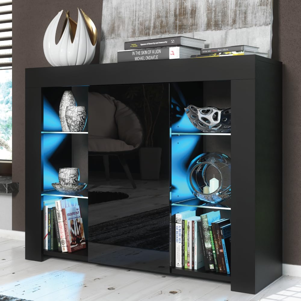 Creative Furniture Sideboard 97cm Black Modern Stand Gloss Doors Free LED