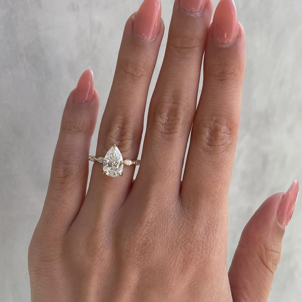 Tuwiqsdi Elegant Teardrop Ring Fashion Jewelry 18K Gold Plated Shiny Perfect Pear Cut CZ Crystal Diamond Waterdrop Wedding Stackable Ring Size 5-11 for Women(5)