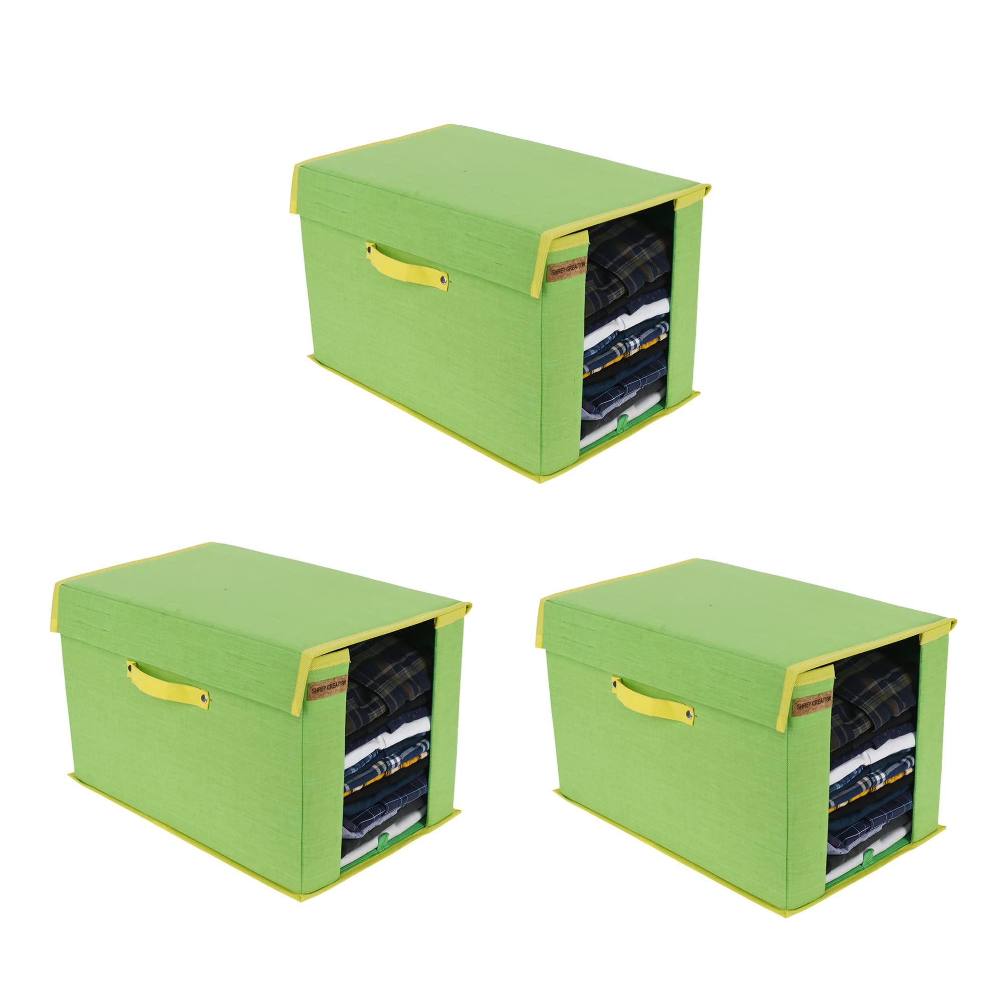SHREY CREATION Non Woven Premium Shirt Stacker Wardrobe Organizer Cloth Storage Organizer with Lid and Handle (Pack Of 3)