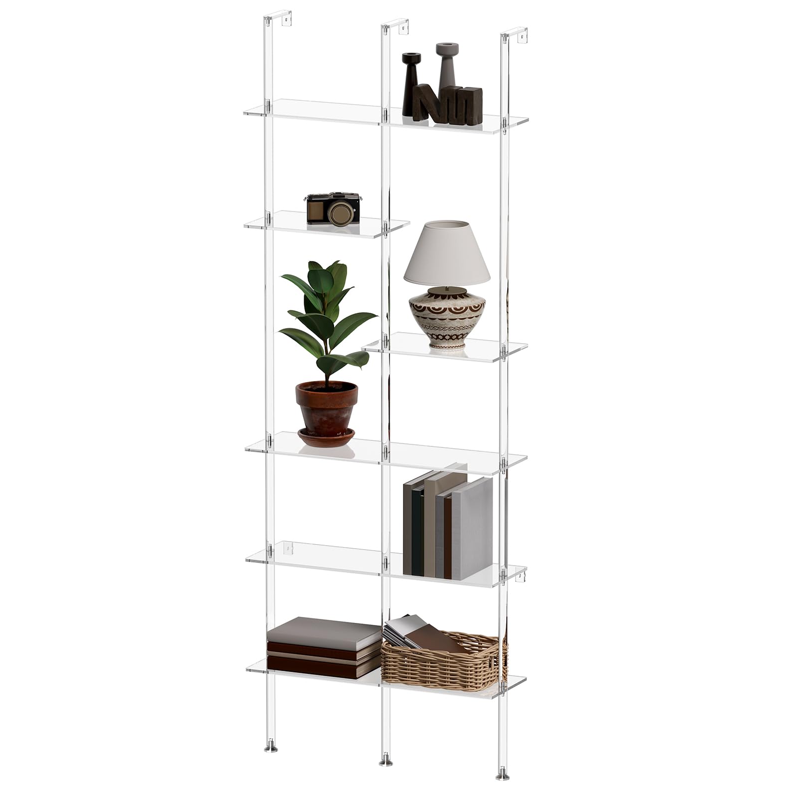 CRTERICX 6-Tier Narrow Acrylic Ladder Bookshelf