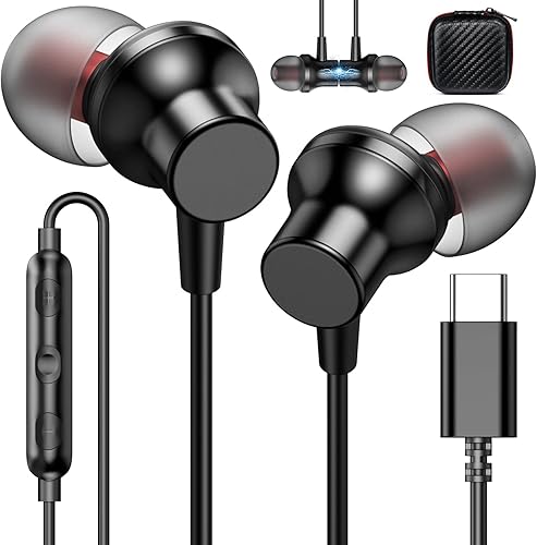 Auriculares USB C con cable para Samsung S24 Ultra S24+ S23 S22 FE iPad Pro iPhone 15 Pro Max Magnético en la oreja Cancelación de ruido Tipo C