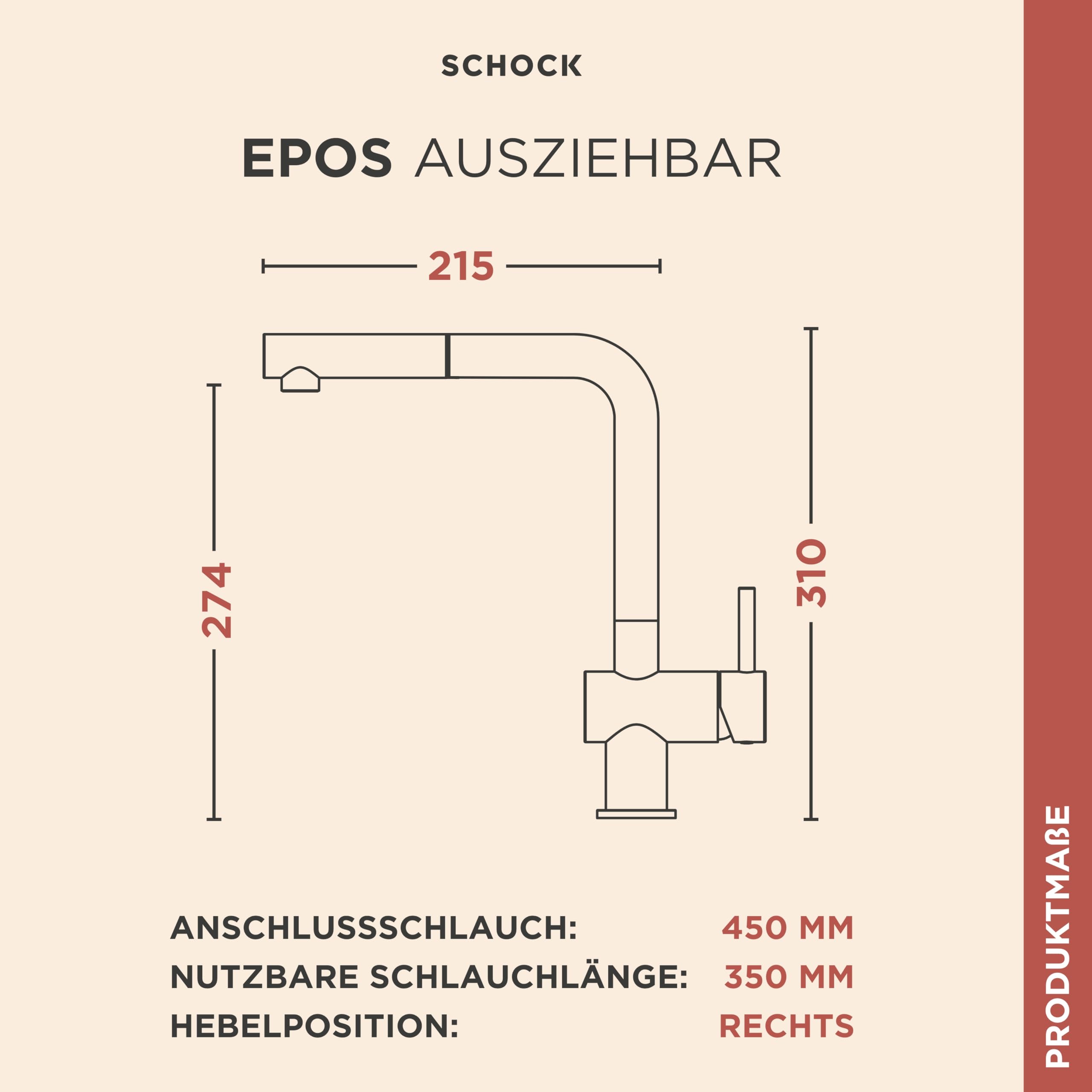 SCHOCK® Küchenarmatur EPOS Puro I schwarze Hochdruck Armatur mit ausziehbarer Schlauchbrause I 360° drehbar I Spültischarmatur für Küchenspüle I modernes Design I Einhebelmischer gebürstet