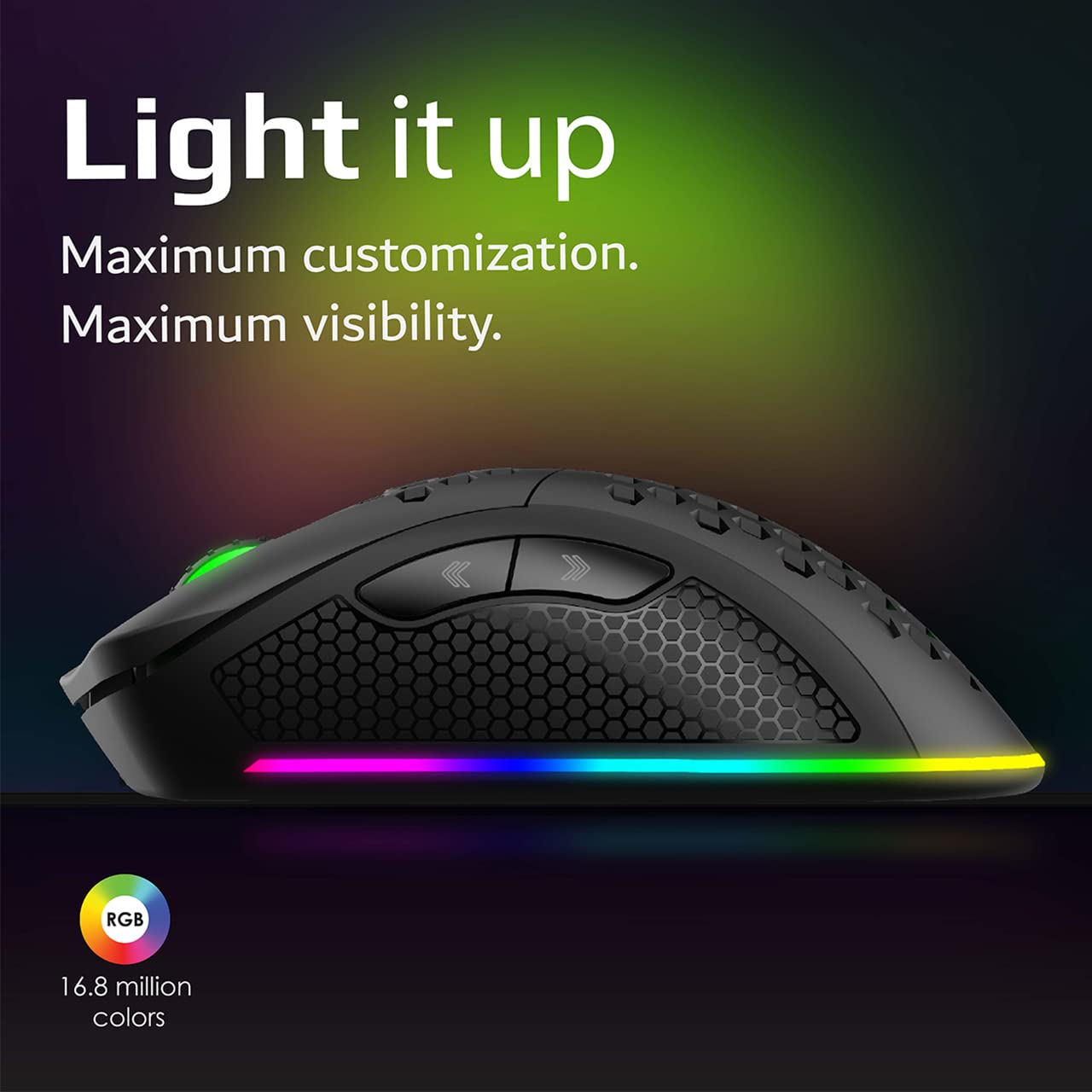 Vertux Ratón Gaming Inalámbrico, 7 Botones Programables, Sensor Óptico 16000 dpi, Recargable, Ajustable con LED RGB, 1000Hz, Ratón Gaming Dual, Diseño Honeycomb Ergonómico, PC/Mac/Portátil, Ammolite