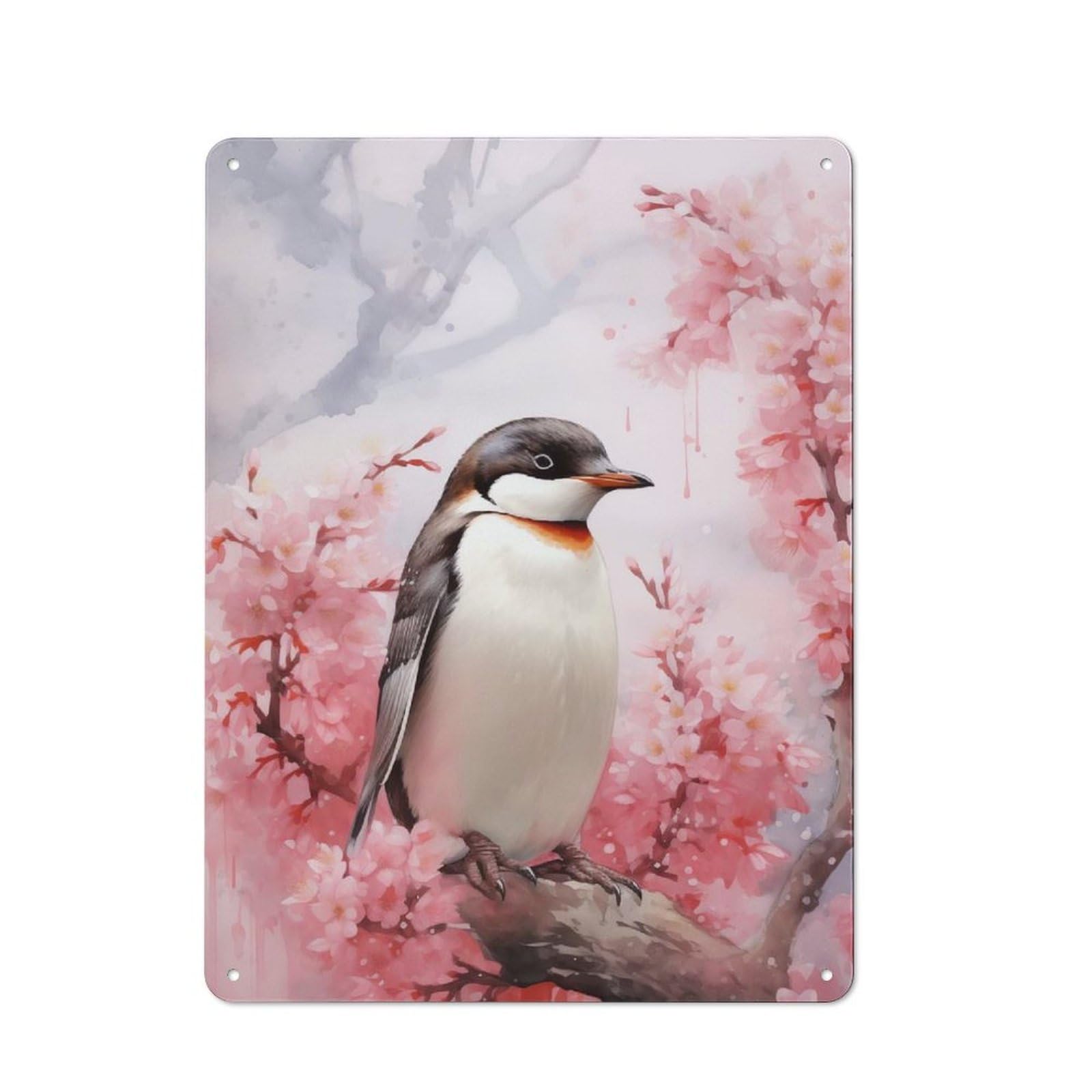 Junmoney Style-10 Barn Style Farmhouse Metal Sign 40X30cm Featuring Cherry Blossom Penguin, Cottage Wall Art For Kitchen, Cottage, Porch Or Garden Room