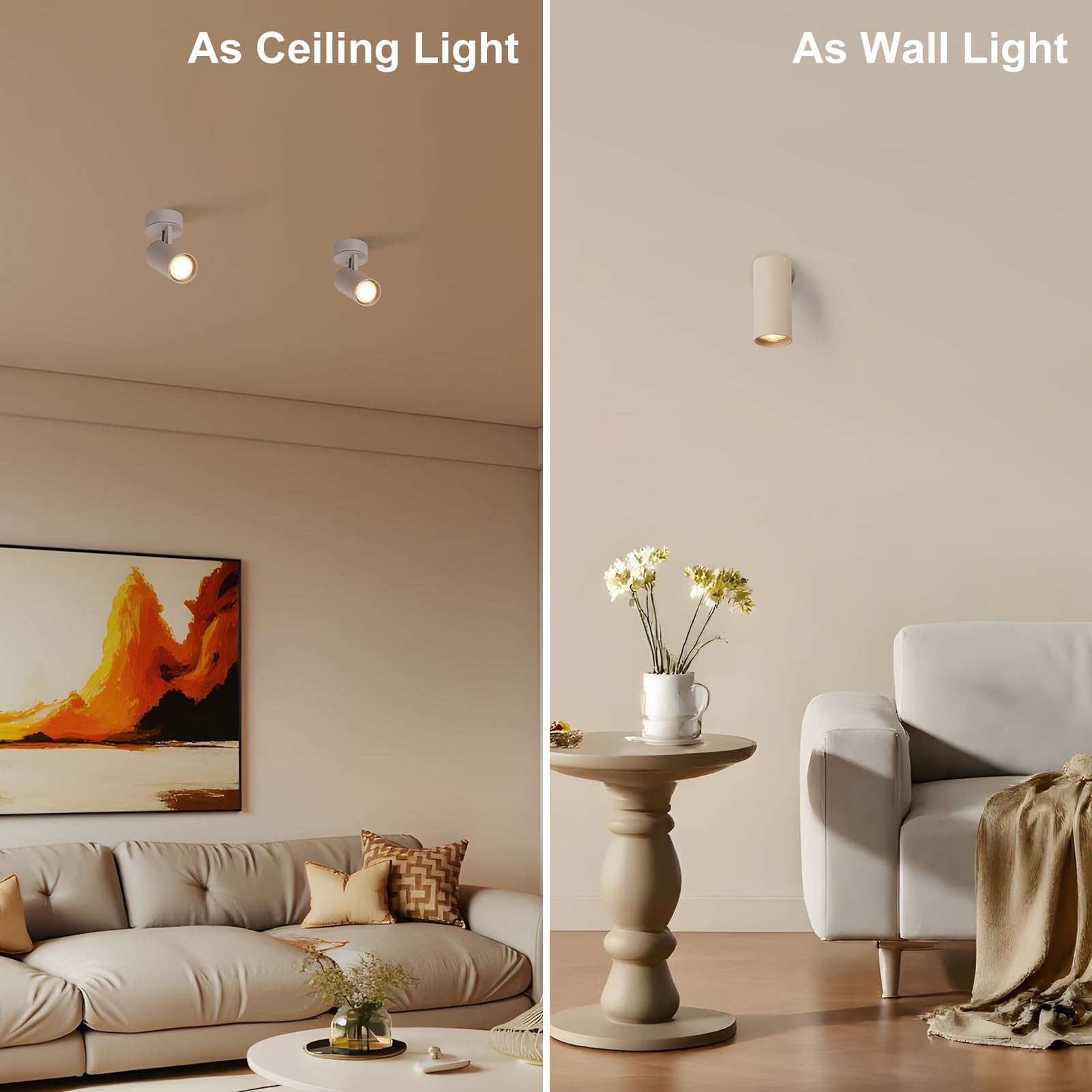 DAWALIGHT Plafoniera LED Faretti GU10 5W 3000K Bianco caldo Faretto Orientabile da Parete Luci da Soffitto per Interni Cameretta Soggiorno Camera da Letto, Grigio sabbioso, Alluminio