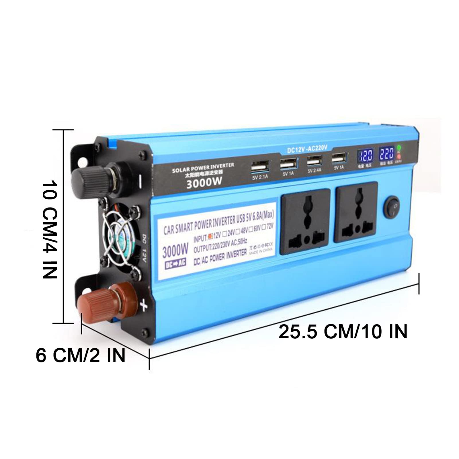DC 12V 24V 48V 60V bis 220V Modifizierter Sinus Wechselrichter 3000W 4000W 5000W Fahrzeug Heimstrom Spannungswandler mit Doppelter Digitaler Anzeige,3000W-12V
