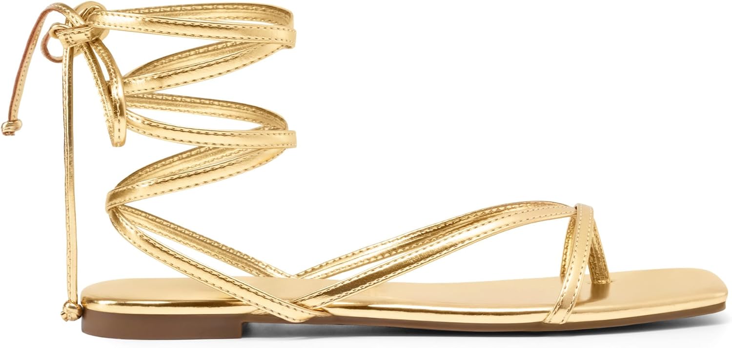 DREAM PAIRS Womens Strappy Flat Sandals - Comfortable Lace Up Gladiator Dressy Sandals, Square Toe Tie Up Walking Sandal, Summer Wrap Up Vocation Sandal Mermaid Shoes - Image 4