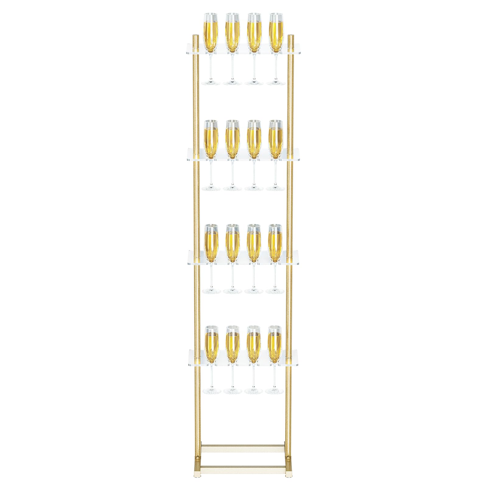 ikare Soporte de pared de champán para fiesta, soporte de pared de acrílico transparente de 4 niveles, 32 copas de vino para copas de champán en bodas, fiestas de despedida de soltera y eventos,