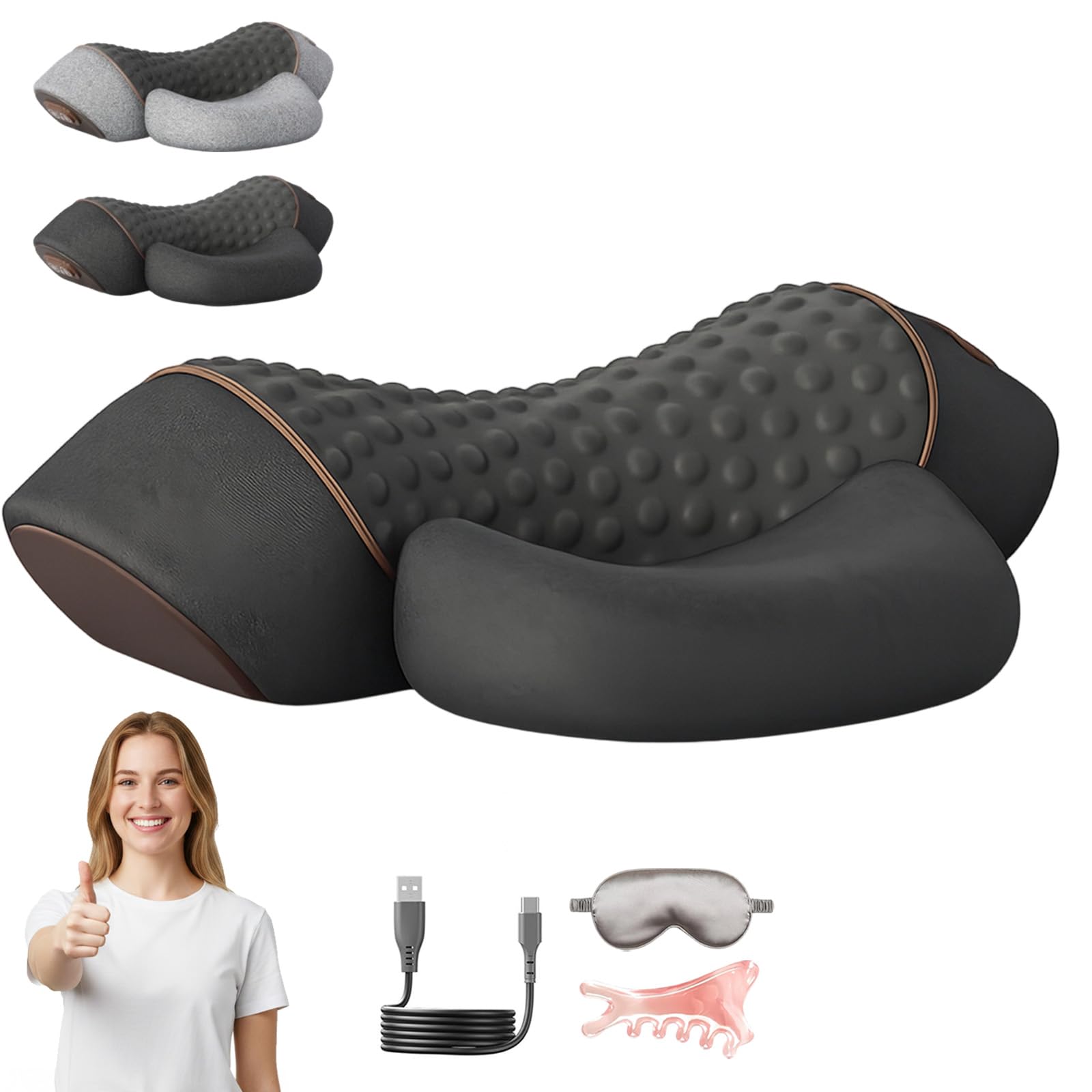 2026 Neu 3-In-1 Massagegerät Nacken, Elektrisches Schultermassagegerät mit 42°C Tiefenwärme & Vibrationsmassage, HWS-Streckung Therapie Massagekissen für Schulter und Rücken (Dunkelgrau)