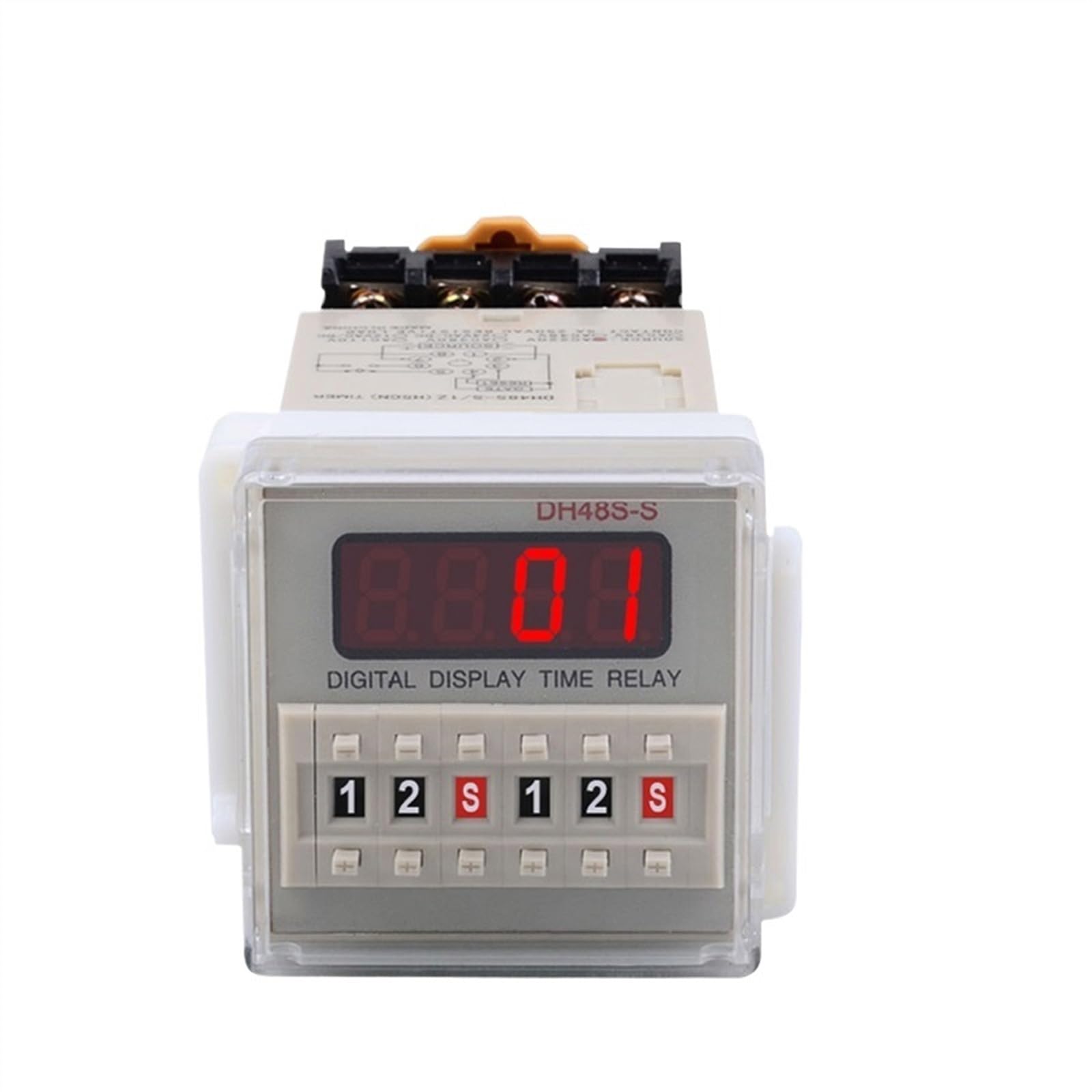 Temporizador programable LED Digital DH48S-1Z, Interruptor de relé de Tiempo DH48S 0,01 S-99H99M, Carril DIN AC110V 220V 12V 24V DC con Base (Size : AC110V)
