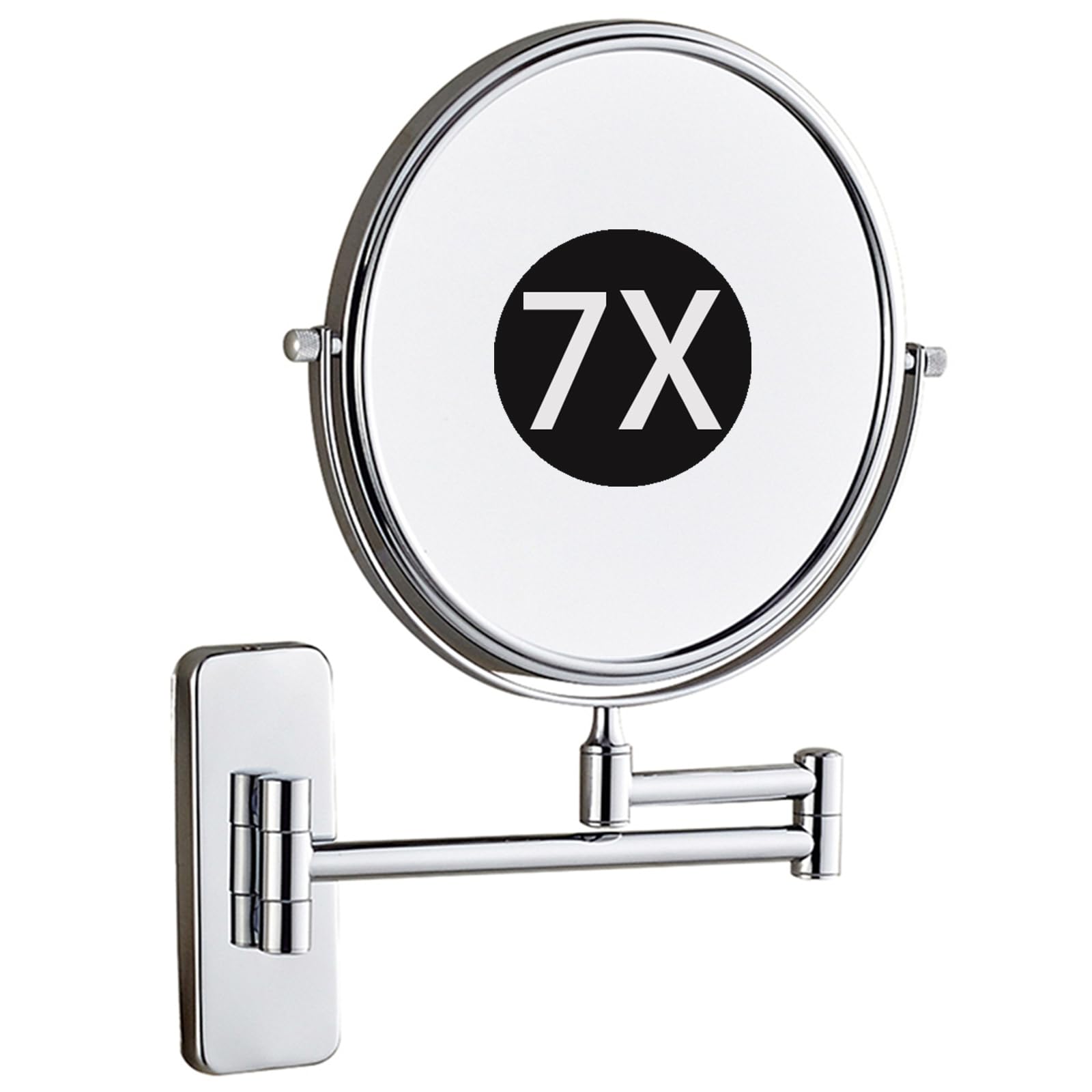 SXFSDOU 6" Wall Mounted Makeup Mirror with Magnification, Double Sided Magnifying Mirror, Extendable Cosmetic Vanity for Bathroom,Chrome,7X