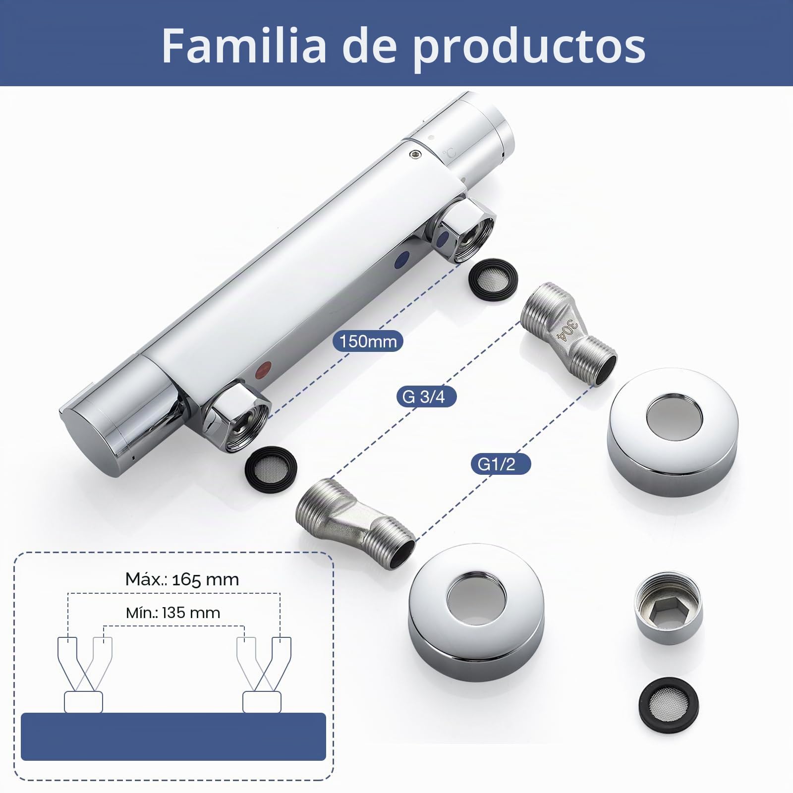 Mezclador termostático de ducha con salida superior G3/4, válvula mezcladora termostática de latón para ducha con barra antiquemaduras, mezclador de agua caliente y fría con control de temperatura