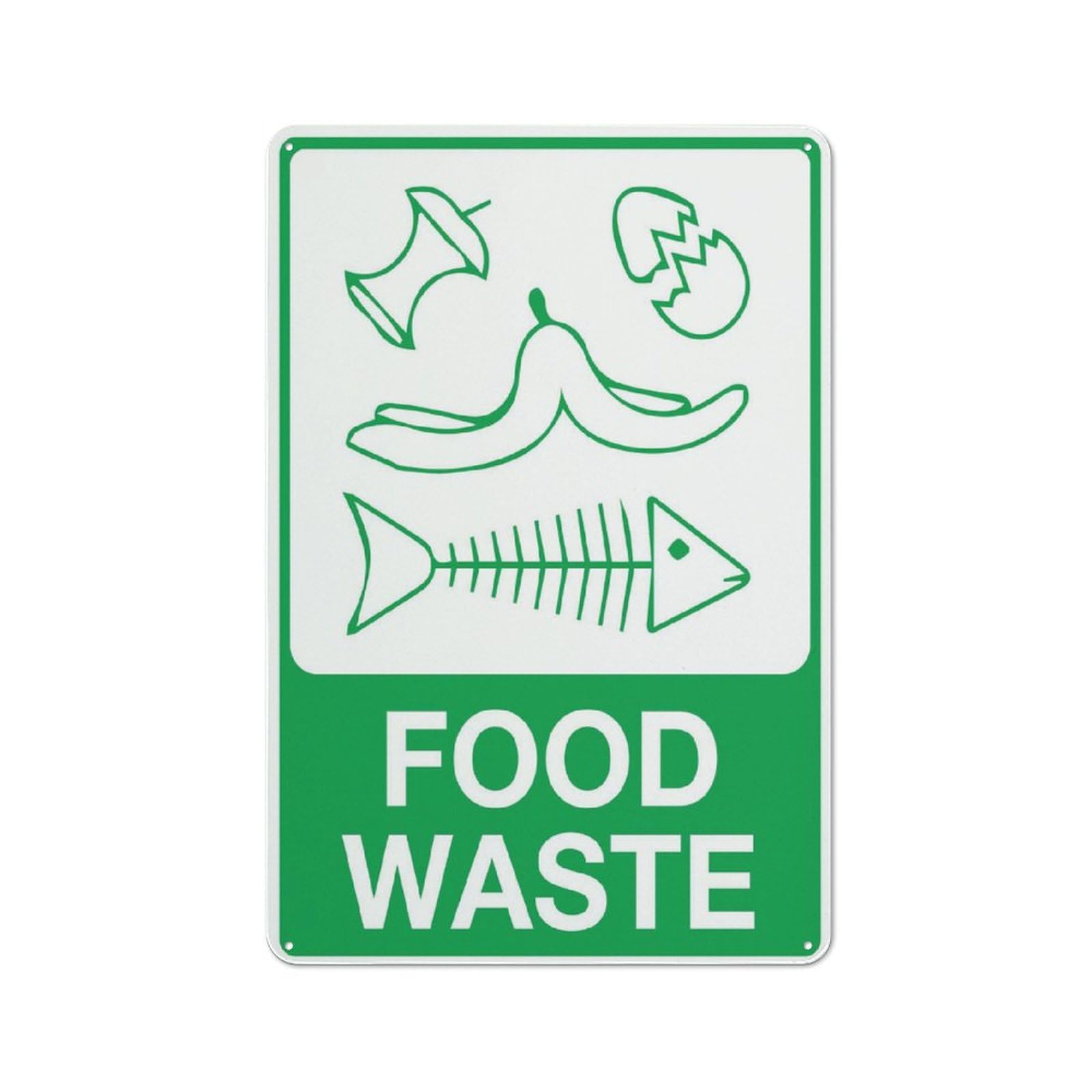 Food Waste Sign, 8x12 Inch Rust-Free Metal Aluminum for House, Door, Office, Business, Yard, Pre-Drilled Holes, Weather Resistant