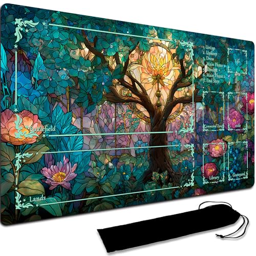 Board Game MTG Playmat + Black Waterproof Bag, Stitched Edges, Smooth Rubber Surface, MTG PlayMat With Zones (An Original Playmat) (With Zone,1)