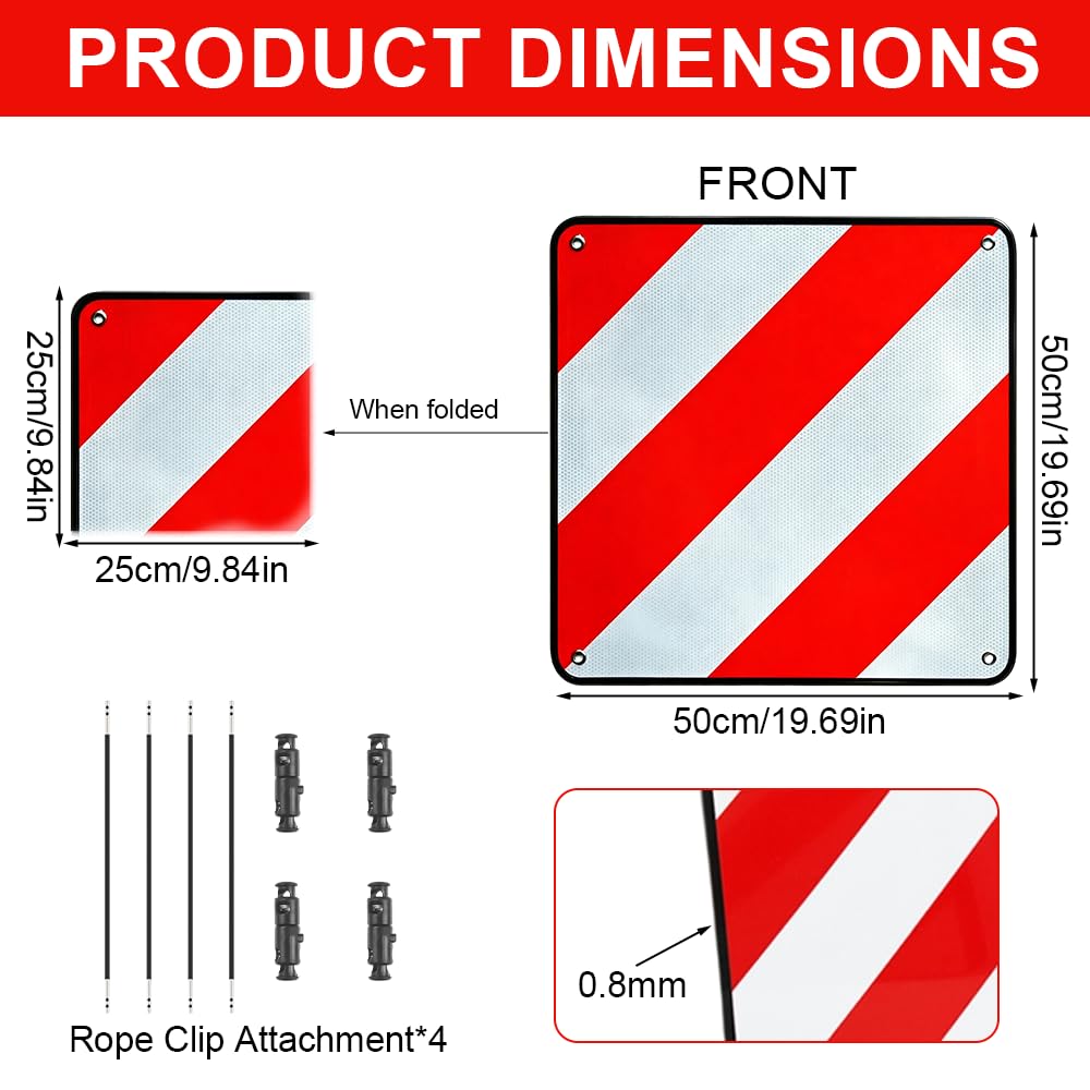Warntafel Fahrradträger, 2 in 1 50 x 50 cm Warntafel Italien Spanien mit 4 Spannseile, Reflektieren Warnschild Fahrradträger für Fahrradträger und Heckträger zur Kennzeichnung Ladung