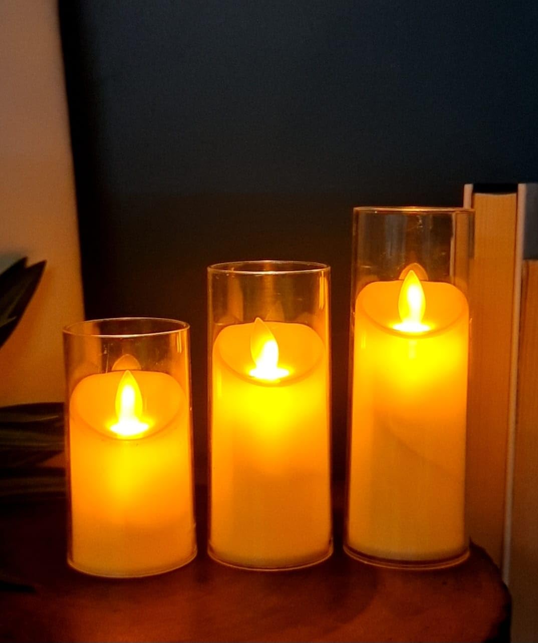 SATYAM KRAFT 3 Pcs LED Tea Light Candles | Flameless, Smokeless, Unscented | Gifting, Home Decor, Room Decoration Lights, Balcony & Festival, Valentine & Christmas Decoration Item